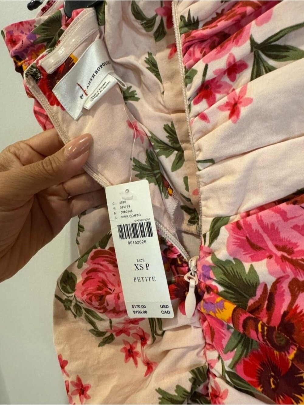 Anthropologie Floral Strapless Ruched Dress Pink XS 0747 - Picture 8 of 10